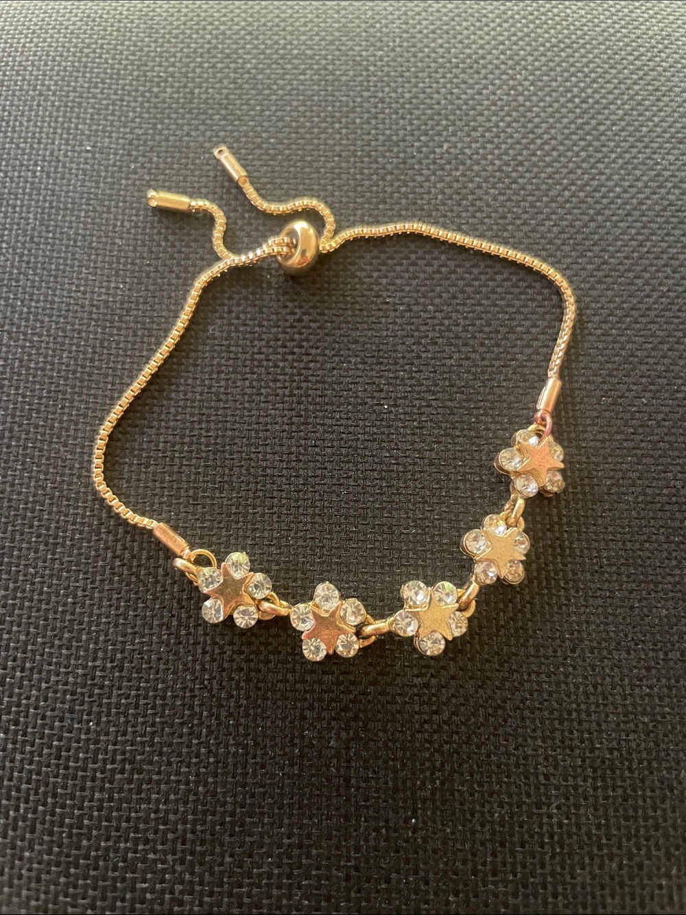 18K Gold Plated Bracelet with Cubic Zirconia Petal Flowers Adjustable Slider NEW